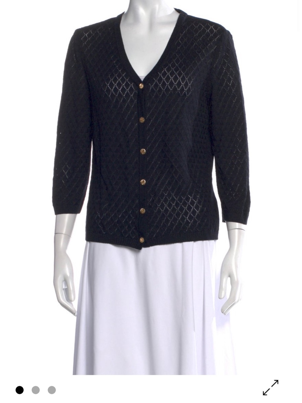 St. John Sport Classic Black V-Neck Button-Front Knit Cardigan